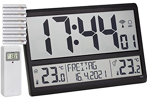 TFA Dostmann Digitale XL Wanduhr, 60.4521.01 (Schwarz mit Batterien)