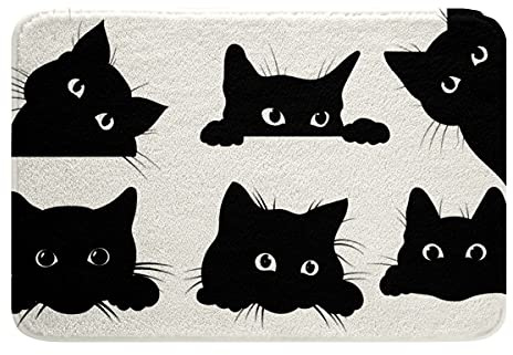 Loussiesd Tappeto da Bagno Gatto Nero Gattini Carini Antiscivolo Tappeto da Bagno Kawaii Gattino Shaggy Assorbente Morbido Tappetino per Camera da Letto Soggiorno 40x60cm