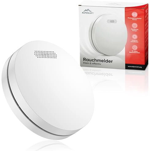 ALPENLUFT Rauchmelder 10 Jahre Batterie, Feuermelder Flach, Rauchwarnmelder, Brandmelder, | Ohne Bohren, Ohne LED Blinken - Rauch Brandschutz Brandmeldeanlage