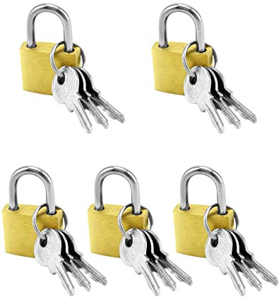 QWORK® 5 Stück Mini Vorhängeschlösser mit Schlüssel, Gepäckschloss Kleines aus Messing, für Koffer, Schließfächer, Reisetaschen, Rucksack, 20 mm