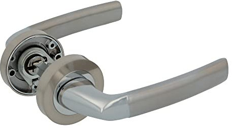 Amig - Set di maniglie con rosetta in zama per porte - mod. HISA - Ø52 mm - Quadretto da 8 mm - Design elegante e semplice - Alluminio nichel spazzolato