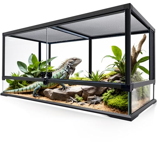 NEPTONION 48 Gallon Professional Glass Terrarium 36x18x18 Durable Reptile Habitat Tank with Heat Resistant Aluminum Alloy Frame, Dual Front Swinging Doors for no Jam by Sand and Other Debris