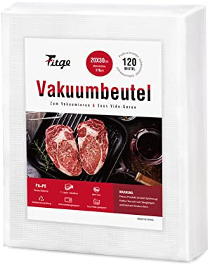 Fitge Vakuumierbeutel 170µm 20x30cm 120 Beutel für alle Vakuumiergeräte Vakuumbeutel für Lebensmittel BPA-frei stark & reißfest Profi Vakuumierfolie Sous Vide Gefrierbeutel