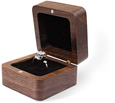 WisePoint Personalized Wooden Ring Box, Mini Engagement Ring Holder Box with Single Slot, Square Wedding Rings Box for Rings, Elegant and Retro RingHolder Box for Wedding, Ceremony (black)