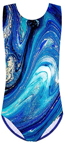 HUAANIUE Mädchen Kinder Gymnastikanzug Turnanzug Gymnastik Trikot Ärmelloses Tanzkostüm 3-14 Jahre (B232-Blau, 9-10 Jahre)