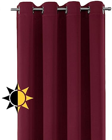 Verdunkelungsgardine mit Ösen, Blackout Ösenschal Blickdicht abdunkelnd, Größe und Farbe wählbar (Breite: 140 cm, Höhe: 175 cm, Bordeaux)