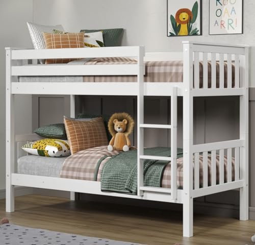 Genérico MUEBLESYA-Litera Juvenil Madera de Pino Blanca Lacada de 90 x 190 -Litera Convertible Dos Camas de 90x190