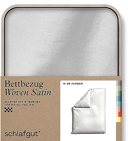 schlafgut Woven Satin Bettwäsche 135x200cm Bettdecke Bezug einzeln, Full-White Uni in Hotelqualität mit 100% Baumwolle