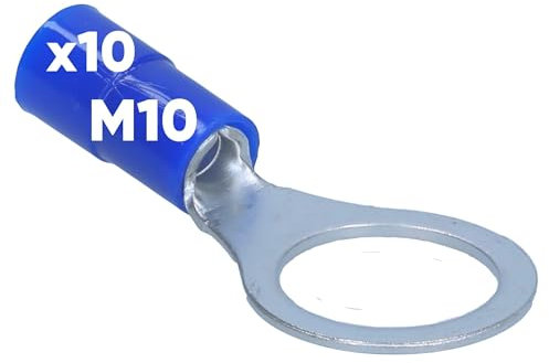 Pack of 10 Kalitec RKSBM10 Ring Cable Lug 1.5 - 2.5 mm² I Partially Insulated M10 Blue I Copper I PVC Collar I for Connecting Cables or Strands I Cable Lug I Cable Connector I Protects Electrical
