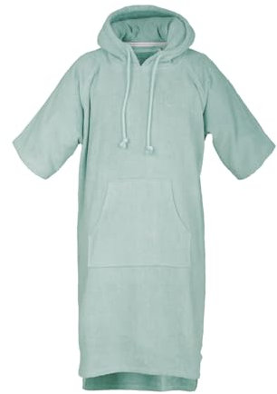 TOM TAILOR Surf Poncho für Damen und Herren, L-XL, 100% Baumwolle/ Frottier, Badeponcho mit Kapuze, Bauchtasche und Logostickerei, Türkis (Fresh Sage)