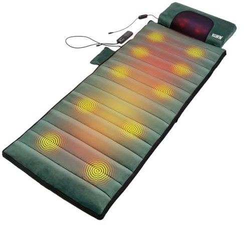 eZwell 3-in-1 Massage Remedy System Mattress by Yawn Air Large Size - Vibrational, Shiatsu & Infrared Heat Therapy – Detachable Ergonomic Pillow - 8 Vibration Motors – 6 Shiatsu Nodes - Memory Foam