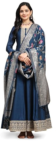 TRENDMALLS Women's Vichitra Silk Anarkali Suit Set with Jacquard Dupatta for Women (G231-Morpeach-3XL)