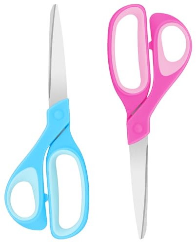 Vutyvve Vänsterhänt sax, 23 cm rostfritt stål vänsterhänt sax med mjukt grepp för hem, skola, kontor, rosa/himmelsblå, 2-pack