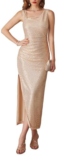 GRACE KARIN Damen Pailletten Cocktailkleid Ärmellos Abendkleid für Hochzeit Partykleid Aprikose L