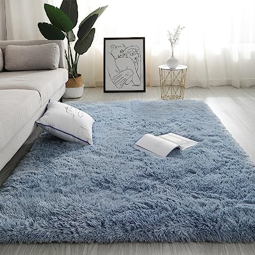 Swsen Alfombra Shaggy Salón Grandes - Alfombras Dormitorio Modernas para Pelo Largo Lavables - para Dormitorio, Comedor, Pasillo y Habitación Juvenil - Azul Marina, 50x120 cm