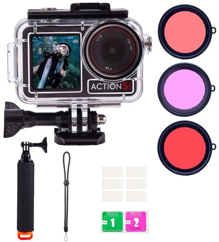 UnisonPet Waterproof Case for DJI Osmo Action 5 Pro/4/3 with 3 Pack Dive Filters, 196FT/60M Underwater Protective Housing Dive Kit, Professional Action Camera Dive Accessory