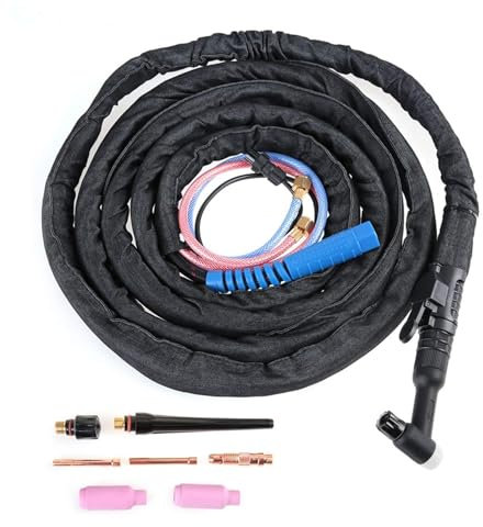 4M 8M WP18 Water Cooled TIG Torch Kit, Klutch Welders European Connector, Air Cooled Gas Power, Flexible Head Neck, for TIG Welding (#01 4m, 191g 67.4oz) (4m/13.1ft)
