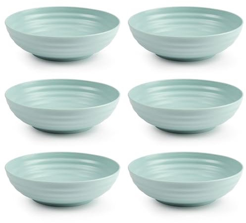 Acan Tradineur - Pack de 6 platos hondos de plástico, reutilizables y reciclables, aptos para uso alimentario, microondas y congelador, fabricados en España - Ø 19 cm - 900 ml - Verde pastel