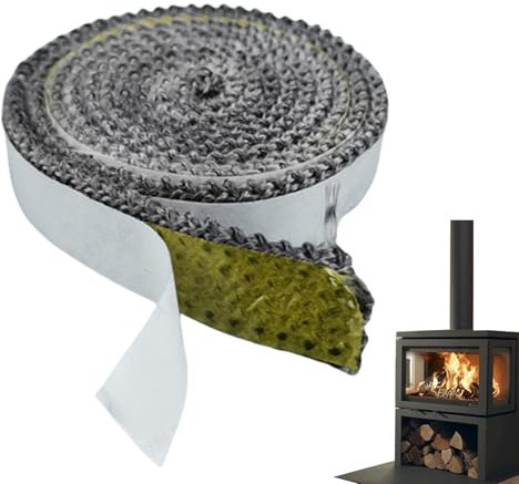 3m x 10mm Flat Stove Rope,Self-Adhesive Heat Resistant Glass Seal Tape,Fire Rope,Fiberglass Rope Seal for Wood Stove Door,Fireplace Chimney-Durable Burner Gap Filler,Easy Install Strip for Log Burners