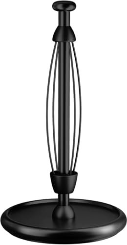 VEHHE Kitchen Roll Holder Free Standing with Weighted Base, One-Handed Tear Paper, Stainless Steel Kitchen Paper Towel Holder with Ratchet System and EVA Non-Slip Pad for Bathroom and Galley Black