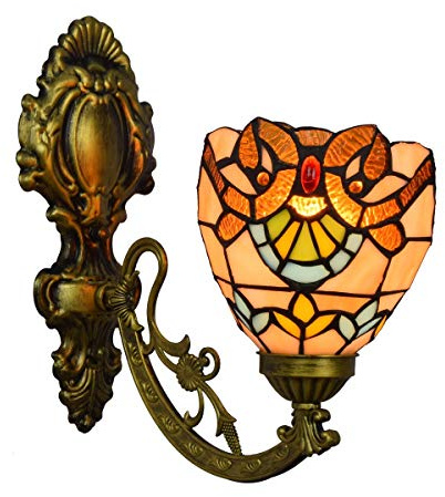 CraftedGlass Aplique de pared estilo Tiffany de 15 cm con vitrales, luz amarilla barroca vintage, decorativo for dormitorio, sala de estar, pasillo y escaleras.