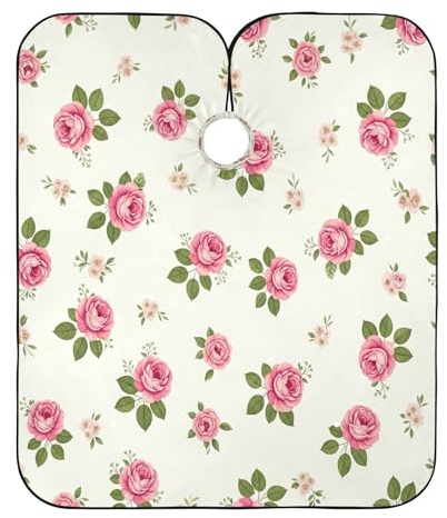Roses Green Leaves Flowers White Haircutting Cape Salon Hair Dye Cape, Salon Haircutting Capes