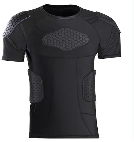 Camiseta de compresión deportiva para hombre con acolchado, manga corta, transpirable, con protección contra impactos, protección de impacto total, camiseta interior de compresión para fútbol, rugby