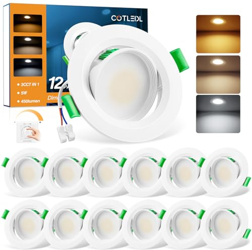 COTLEDL 12er LED Einbaustrahler 230V Dimmbar, Ø68–80 mm Lochmaß, 5W 450 lm