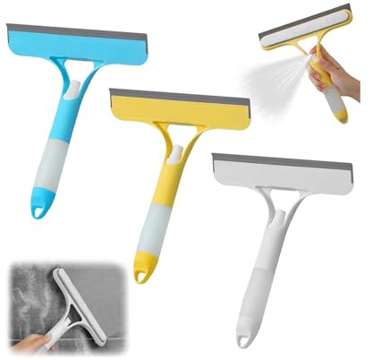 Casbomy Rasqueta de ducha 3 en 1, de silicona en aerosol, cabezal de limpieza de doble cara y rellenable, lavadora para espejo, baño, ventana, suelo, cristal