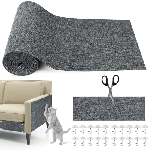 Griffoir Chat 300cm x 40cm, Tapis Griffoir Auto Adhésif, Gris Foncé | DIY Protege Canape Griffe Ghat, Anti Griffe, Trimmable avec 20 Vis pour Protéger Meubles Tapis Canapé Mur