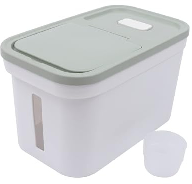 HINOPY Reisspender Futtertonne 10KG, Reisbehälter mit Reistasse, 22×38×23cm Futteraufbewahrung für Hunde, Futterbehälter für Reis, Mehl, Cornflakes, Hundefutter, Katzenfutter, Grün
