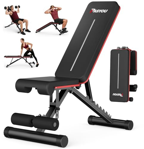 PASYOU Adjustable Weight Bench for Home Gym, Foldable Workout Benches with 660LBS, Exercise Bench for Incline Decline Flat Bench Press, Foldable Strength Bench for Daily Training