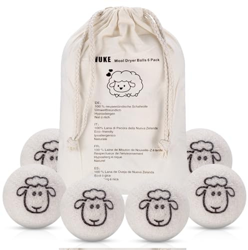 6 PzPalline per Asciugatrice, 7 cm Palline di Lana per Asciugatrice, 100% Pura Lana Palline Asciugatrices, Profumatore Naturale, Tempo di Asciugatura Antistatico Ridotto, con Borsa Trasporto