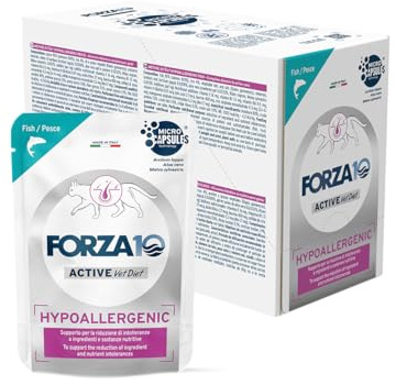 Forza 10 Active Vet Diet Hypoallergenic, Alimento Dietetico Completo per Gatti Adulti, Pesce, 12 bustine da 80 g