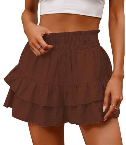 Dam krås vånings kjol shorts elastisk hög midja breda ben shorts blommig strand semester outfit
