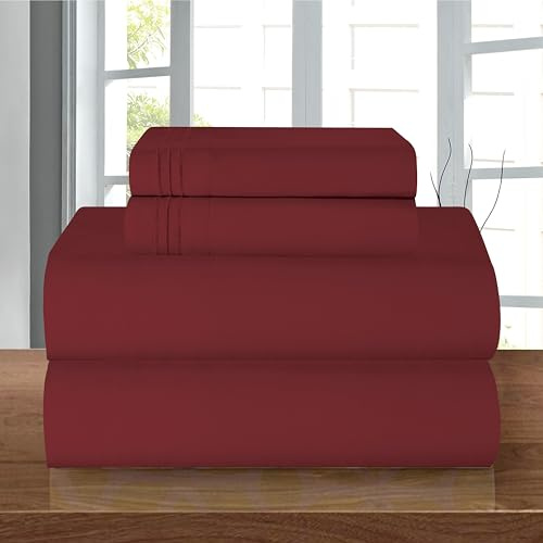 Elegant Comfort Luxury Soft 1500 Premier Egyptian 4-Piece Premium Hotel Quality Wrinkle Resistant Coziest Bedding Set, All Around Elastic Fitted Sheet, Deep Pocket up to 16inch, King, Burgundy