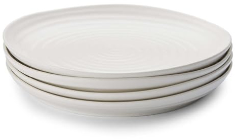 Portmeirion Sophie Conran White Coupe Dinner Plate Set of 4-10.5 Inch Porcelain Plates, Durable Dinnerware, Microwave Dishwasher Freezer & Oven Safe Tableware for Kitchen & Casual Dining
