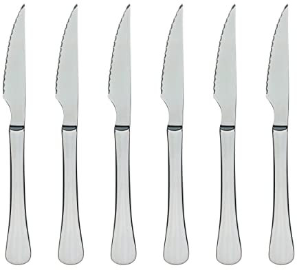 BERGNER Munich - Set de 6 couteaux à steak 2.5mm - Couleur argentée - Fabriqué en acier inoxydable robuste - Prise en main fiable - Facile à nettoyer - Utile pour les barbecues