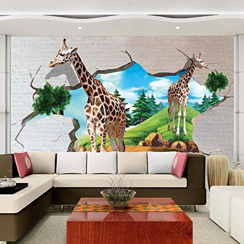Custom Wall Mural Wallpaper 3D Jirafa Estereoscópica Pared De Ladrillo Habitación Infantil Papel Tapiz Fotografía Fondo Foto Wallpape,366 * 254Cm