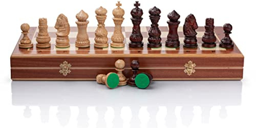 Master of Chess The Crown Luxus-Schachspiel HANDGESCHNITZTES Meisterwerk | Außergewöhnliche Schachfiguren und Professionelles Eingelegtes Schachbrett