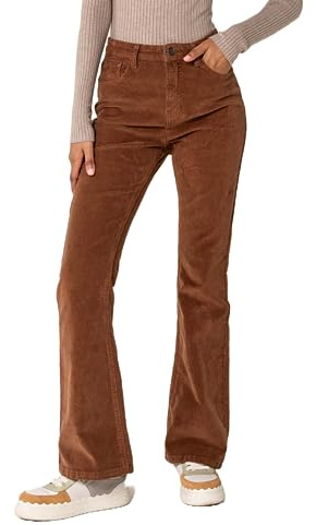 Nina Carter J221 Pantaloni da donna a vita alta bootcut stretch in velluto a coste vellutato stile vintage a zampa cordjeans, L
