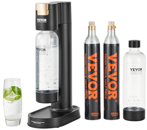 VEVOR Sprudelwassergerät, Soda-Maschine, Selterswasser-Starter-Set mit 2 Stk. BPA-freien 1-Liter-PET-Flaschen, 2 Stk. CO2-Flaschen, Kompatibel mit Einschraubbaren 60-Liter-CO2-Flaschen (CO2-Frei)
