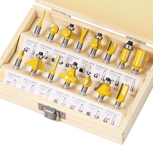 Fräsersatz HM 15tgl Schaft 6mm Nutfräser Profilfräser für Oberfräse Holzfräser Fräser Bit Set mit Schraubenschlüssel