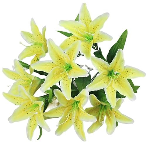 HXSCOO Gefälschte Blume Simulation Blume 10 Lilie Bouquet Orchidee Parfüm Lilie Wohnzimmer Blume Anordnung Requisiten Kunststoff Seide Blume(Yellow)