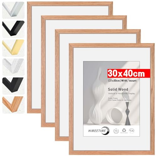 HIMEETIME® 4x Cornice 30x40 cm in legno di quercia, per foto da 21x30 cm con tappetino o da 30x40 cm senza tappetino.