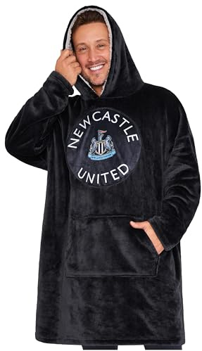 Newcastle United F.C. Mens Oversized Fleece Hoodie Cosy Poncho, Gifts for Him Black