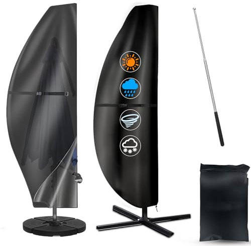 MWZEAUL Housse de Protection Parasol Déporté en Tissu Oxford 420D Imperméable, Anti UV, Coupe-Vent, Bache Parasol avec Perche Télescopique, Housses pour Parasols de Jardin Exterieur Déporté 2 à 3,5 m