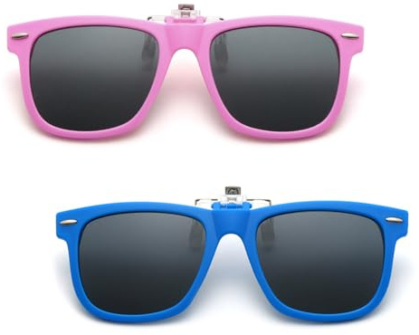 FUIPVGI 2 Pièces Clip Lunettes de Soleil Enfant Clip Lunettes de Soleil Polarisées Clip Lunettes Polarisant Pour Garçons et Filles Surlunettes de Soleil Polarisées Flip Up Clip Solaire (Rose, Bleu)