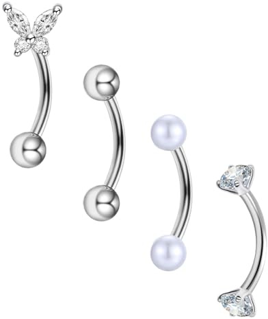 Besyvvin 4stk Curved Barbell Piercing Augenbrauen Lippe Helix Rook Daith 8mm Chirurgenstahl 1,2mm Schmetterling Silber Augenbrauenpiercing