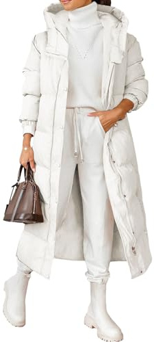 Doudoune blanche pour femme, manteau matelassé long, veste d'hiver à capuche et manches longues
